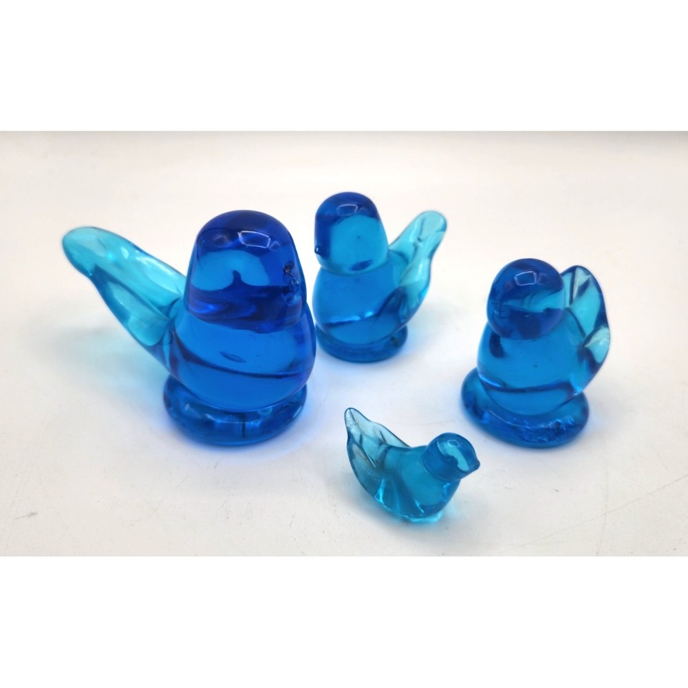 Bluebird of Happiness Vtg Set 4 Leo Ward Terra Studios Art Glass Signed 1990s